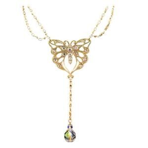 Avon Vintage Necklace Butterfly Y2K 90s AB Rhinestone Crystal Gold Signed Bin